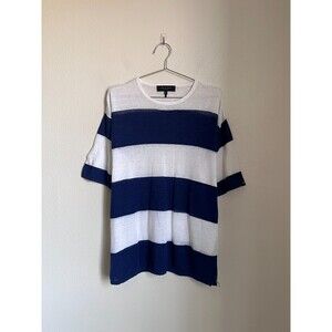 rag & bone Men's Kerwin Linen Striped Crewneck T-Shirt in Navy/White Size SMALL